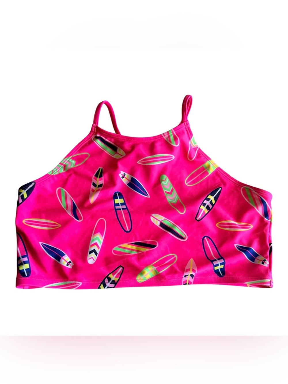 THEREABOUTS Girls' Neon Pink Surfboard Print Swim Top. 
Size XXL